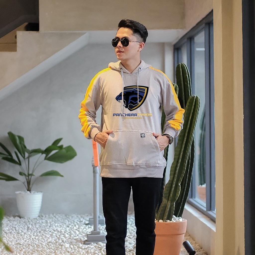 Sweater Hoodie PaterhaTrade Technology ATG 5.0 Sweatshirt distro warna light grey sleeve yellow