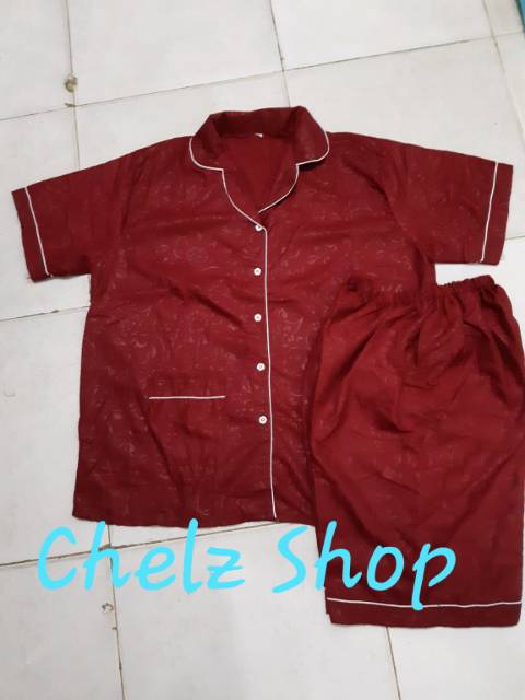 Baju Tidur Wanita/Cewek Piyama Pajamas Satin Embos Jumbo Big Size Murah