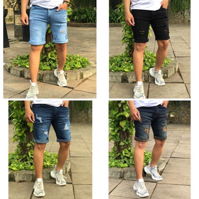 [Bisa COD]Celana Jeans Pendek Sobek Pria Wisker Jeans Pendek Ripped Robek Pria Premium