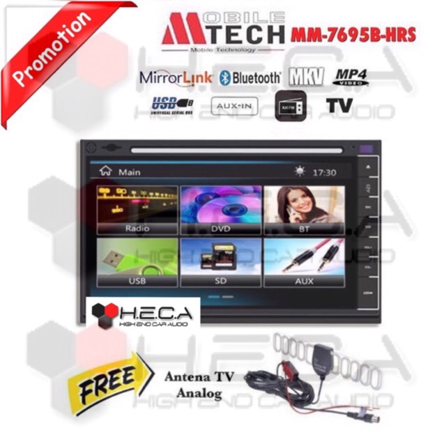 Head Unit Double din Mtech MM-7695 B HRS Tape Mobil Mtech MM-7695B HRS TV Mirrorlink
