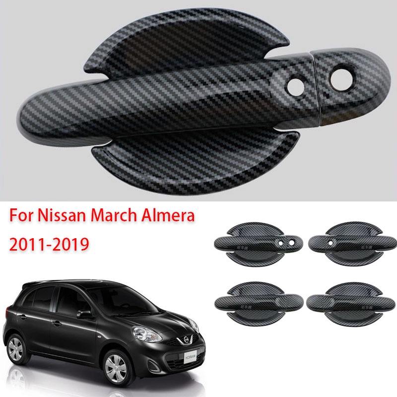 Penutup Mangkok Gagang Pintu Mobil Pola Serat Karbon Mobil Untuk Nissan March/Almera/Note/sunny 2011-2019 Auto Handle Protection Decoration Sticker