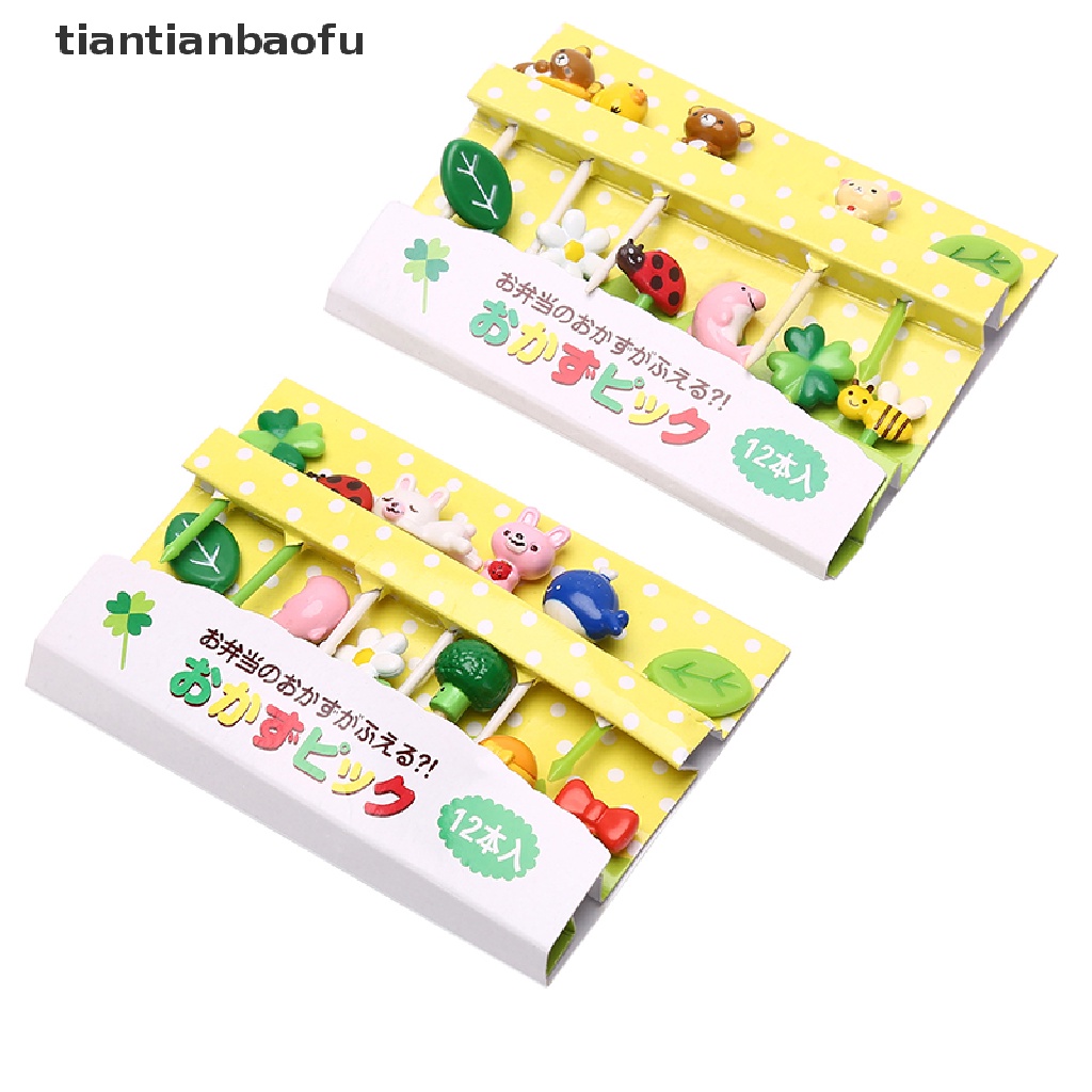 12 Pcs / set Garpu Buah Mini Desain Kartun Hewan Tanaman Untuk Anak