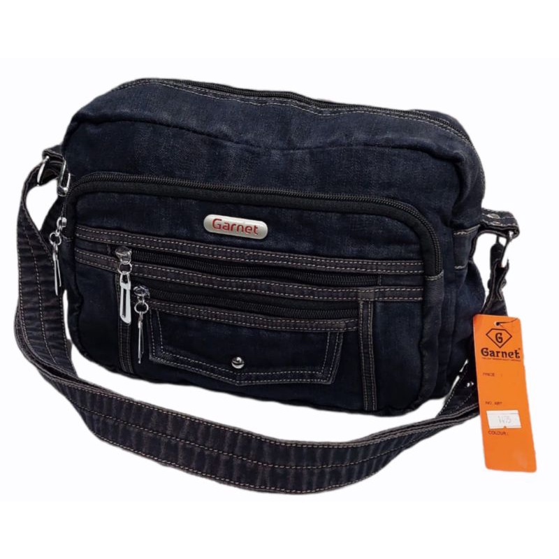 Tas slempang wanita bahan jeans denim original Garnet