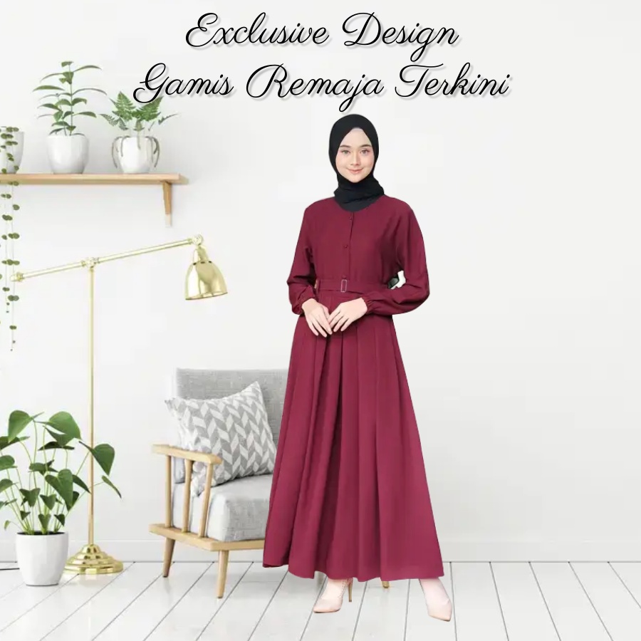 Gamis Wanita Remaja Merah Marun LD 105 PJ 138 Terbaru