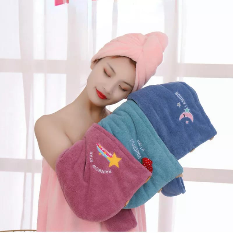 Handuk Keramas Microfiber Handuk Pengering Rambut Model Kancing Head Towel Import