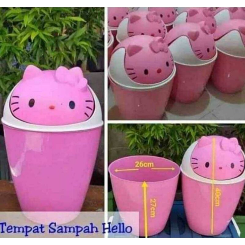 Tempat sampah karakter hello kitty pink unik/bak sampah dalam rumah ruangan kamar tidur ruang tamu k