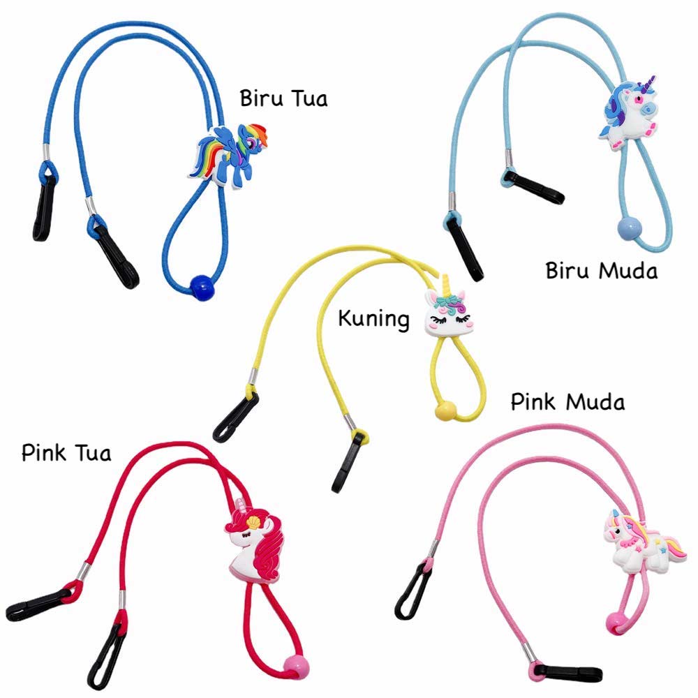 Tali Strap [ Biru Muda ] Unicorn Earhook Kacamata &amp; Masker Anak dan Dewasa - Penahan Anti Jatuh - Spandex - TL8095