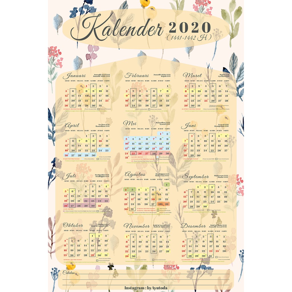 Minimal Beli 4 Boleh Campur Kalender Dinding 2020 Ukuran A5 Masehihijriyah Ada Penanda Puasa