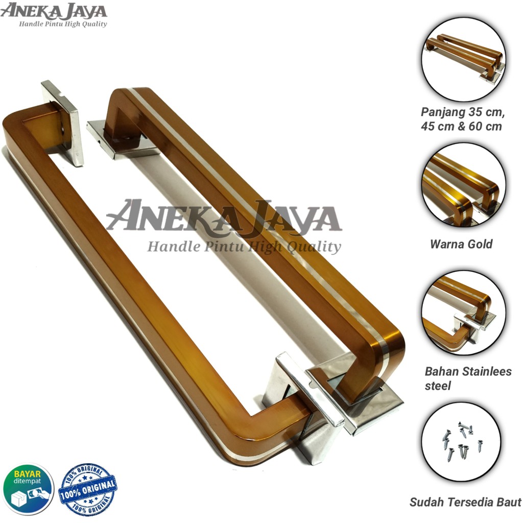 1 satu set handle kunci pintu rumah panjang 35 cm 45 cm 60 cm / Gagang pintu rumah warna gold emas