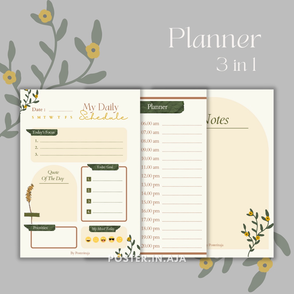 

Notes Aesthetic Classic Flower Theme 3 in 1 Planner Daily Schedule Notepad Memo Journaling by Posterinaja