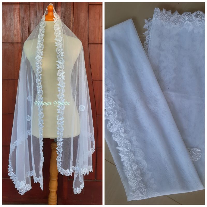 (Ready) Selendang Akad Tulle Bordir Bunga / Kerudung Akad Pengantin