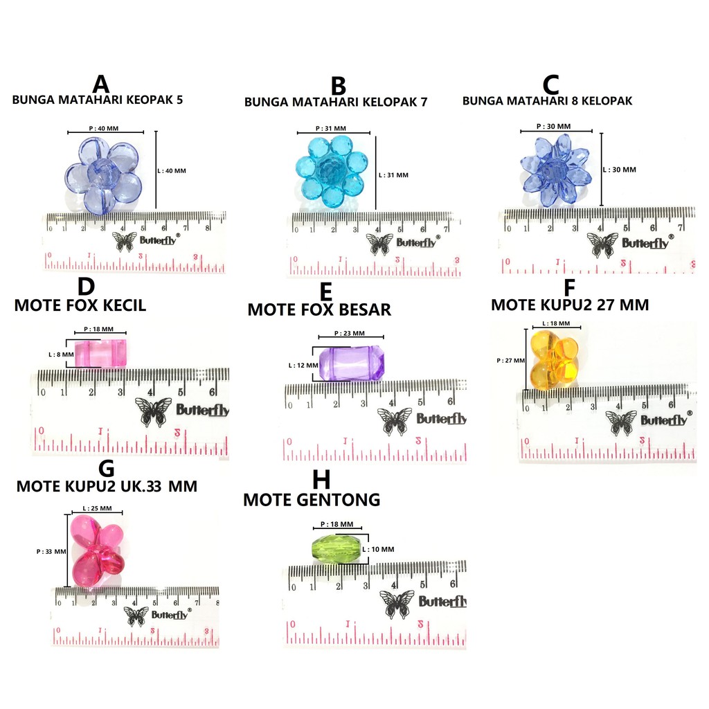 mote manik motif akrilik lubang samping dan lubang dua/HARGA/PON