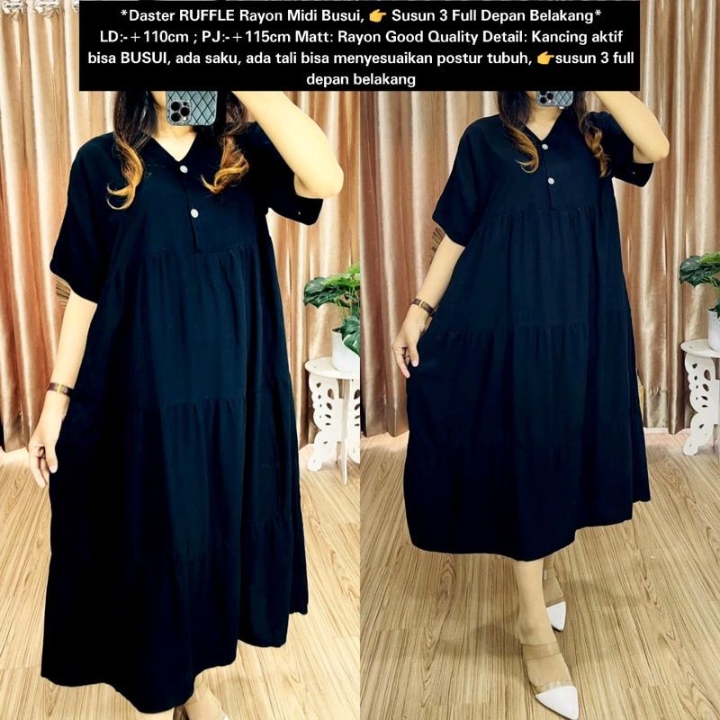 Daster Rayon Midi Busui Susun 3 Full Depan Belakang / Daster MIDI / Daster