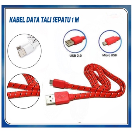 Kabel Data tali sepatu 1m gepeng / Kabel Data Tali Sepatu 3 M Gepeng MICRO USB