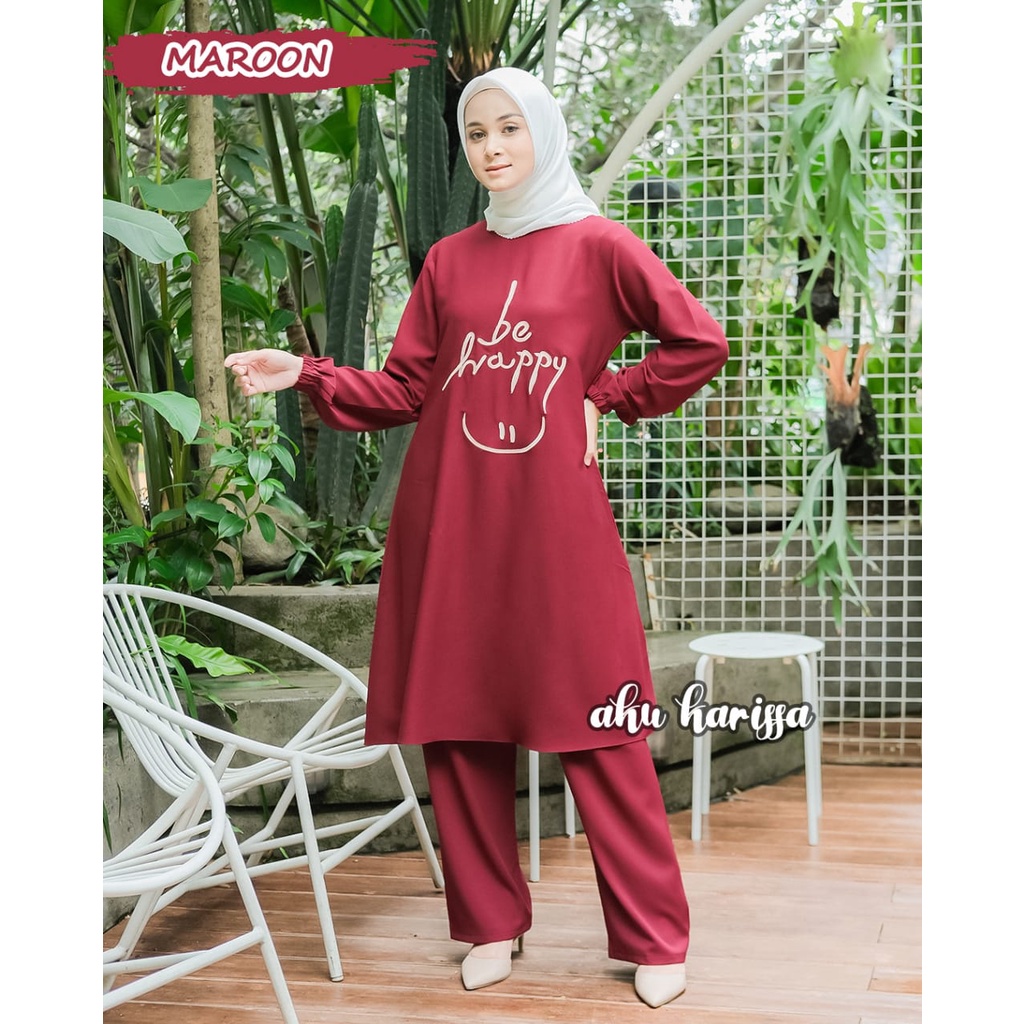 setelan celana tunik ayula aku karissa one set setcel Be happy oneset terbaru modis lucu murah muslim wanita kerja hangout ootd fashion