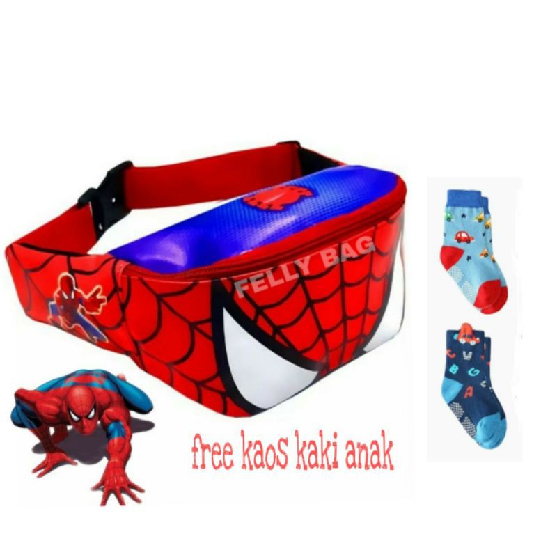 waistbag anak spiderman+kaos kaki anak