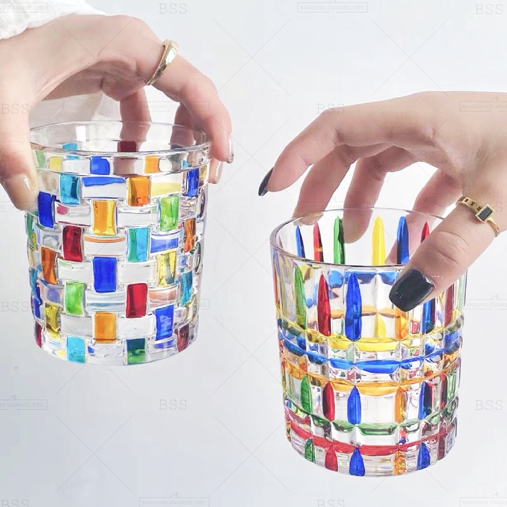 Rainbow Stained Glass  gelas Kaca beer vodka  Air Minum  old fashioned coktail