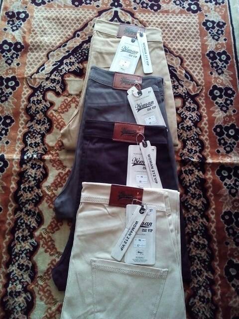 CELANA CHINO WANITA CELANA HW BAHAN STREET MOCCA, HITAM, KREM, CAPPUCINO, ABU TUA