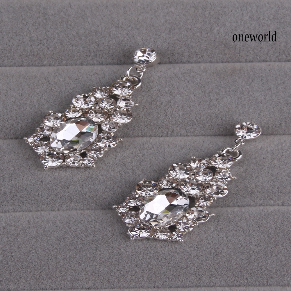 OW@ Wedding Bridal Queen Style Fully Shiny Rhinestone Necklace Earrings Jewelry Set