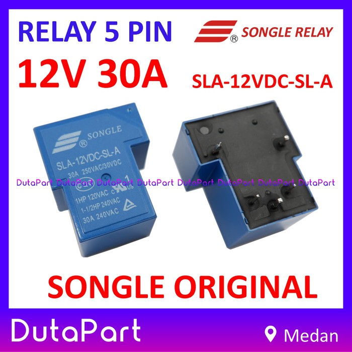 Relay 12V 30A ORIGINAL SONGLE SLA-12VDC-SL-A 5 PIN Kaki 5P