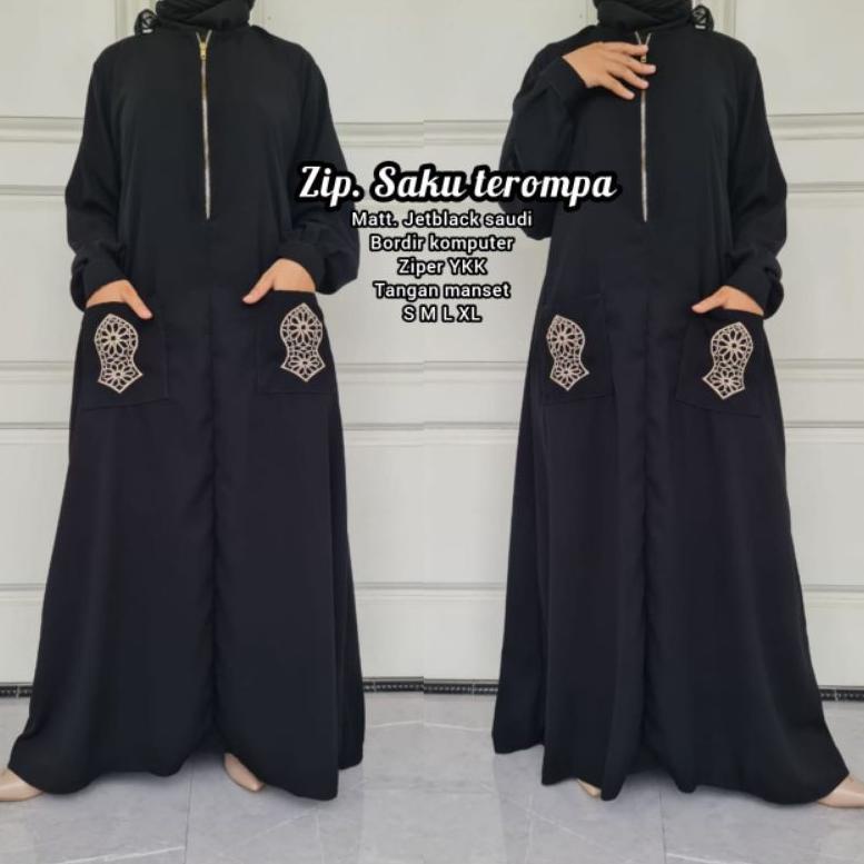 "RMB.30My22т" NEWW ABAYA ZIPER SAKU TEROMPAH BUSUI FRIENDLY BY GAMISHITAM EXCLUSSIVE JETTBLACK SYAR'
