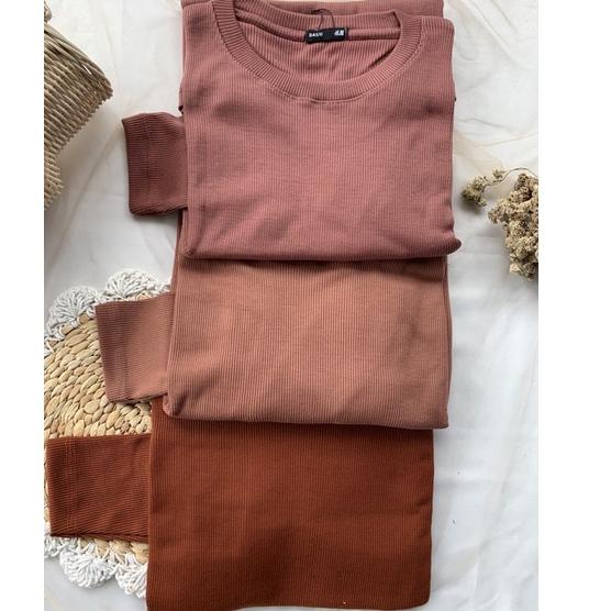 Bayar Di Tempat.. () Kaos RIB Deluxe lengan panjang wafer  Basic premium polos rajut knit tee ruby k