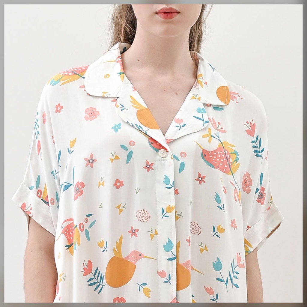 Yoko Nightdress - Sleepwear Daster-White Bird