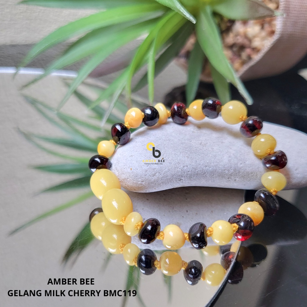 Gelang Amber Anak Premium Glossy Milk Cherry BGMC119 By Amber Bee