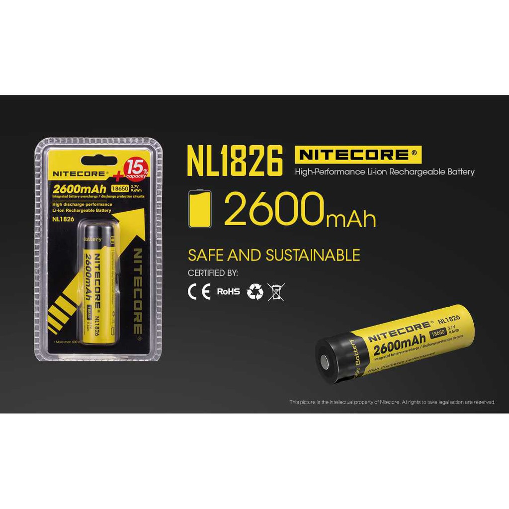 Hot Promo ! NITECORE 18650 Baterai Li-ion 2600mAh 3.7V - NL1826