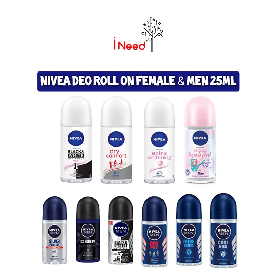 (INEED) NIVEA Deodorant Roll On Men | Women | Black &amp; White | Whitening | Hijab Fresh | 25ml , 50ml