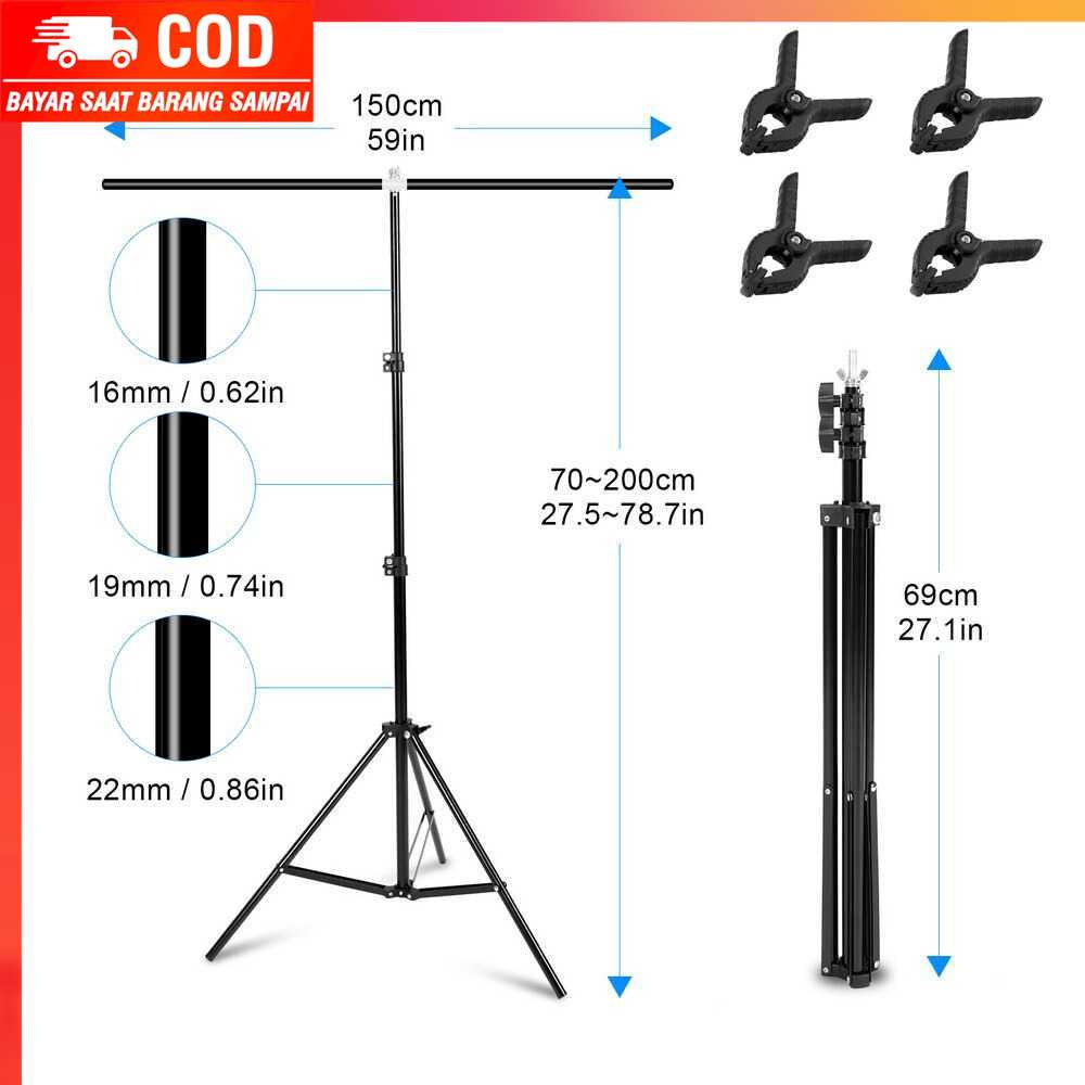 (100% BARANG ORI) Tripod T Backdrop Studio 150x200cm with 4 Clamp - DD-111