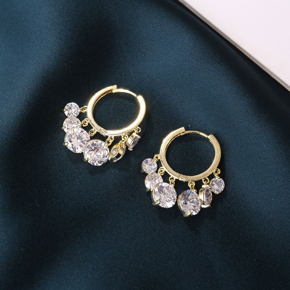 Anting Hoop Zircon Warna-Warni Bahan Tembaga Gaya Korea Untuk Wanita