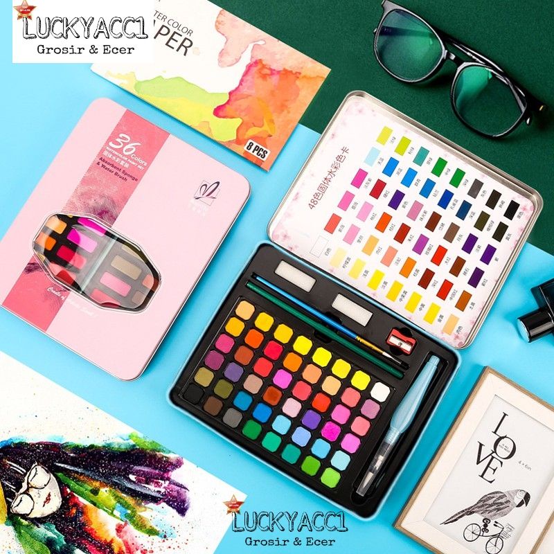 

LC - 36 / 48 watercolour set alat lukis / set alat cat air set water kolor ( termasuk kuas dan kertas ) termurah