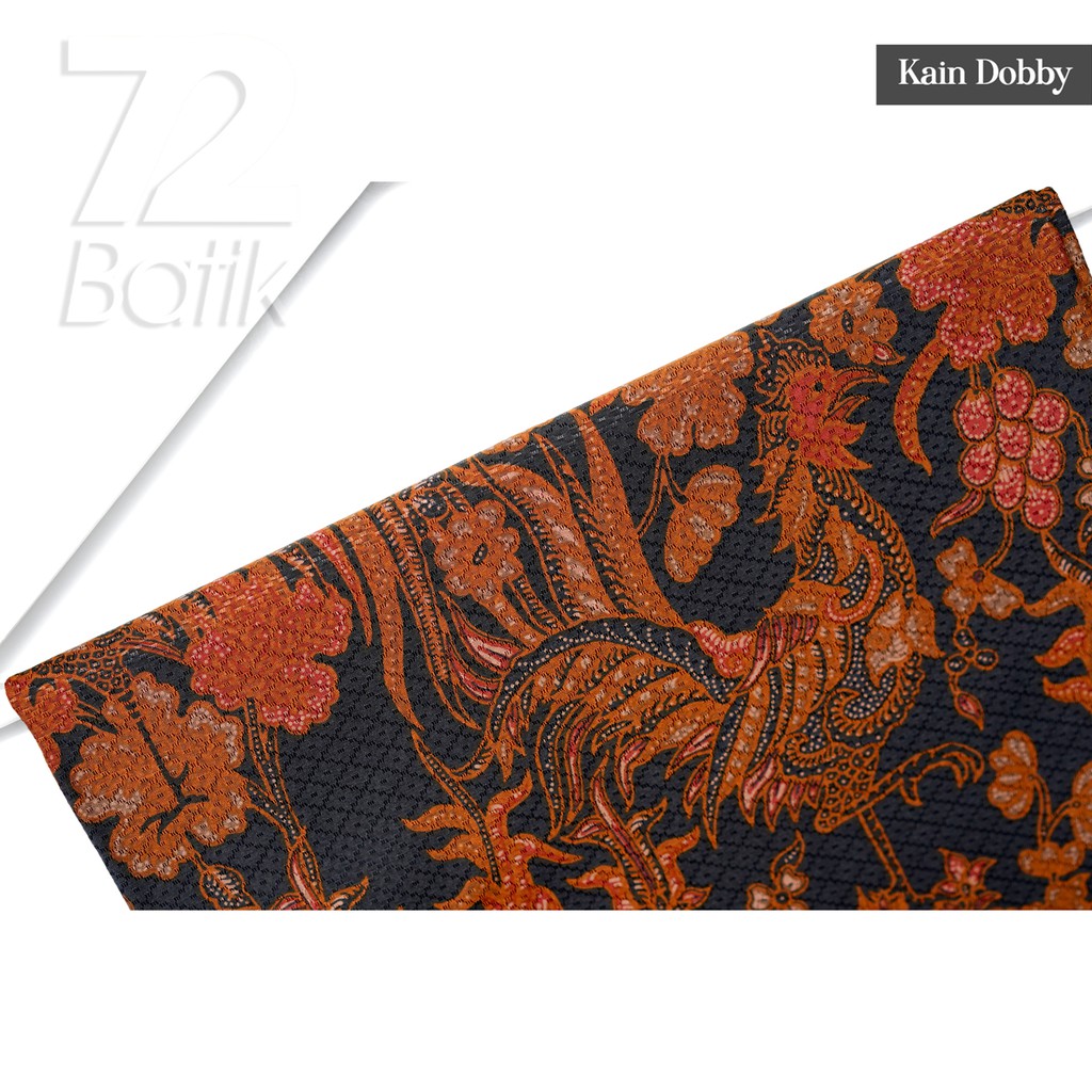 KAIN BATIK PREMIUM Bahan Dobby Motif Jago Alas Warna Hitam Black Orange 721652 Cap 72 Jarik Jarit Samping Kebat Panjang Batik Dobby Modern Premium Bahan Seragam Batik Pernikahan Kantor Keluarga Murah Kamen Jadi Batik Bali Lembaran