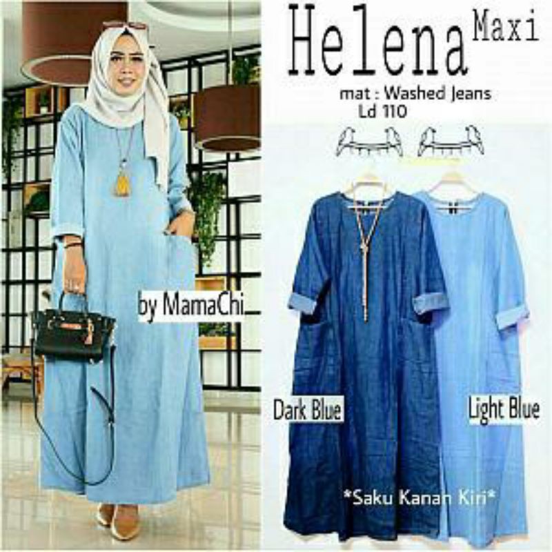 Helena Maxi, GAMIS JEANS WANITA CANTIK FIT XXL BAHAN JEANS WASHED LD 112 TERMURAH CANTIK MODIS OOTD