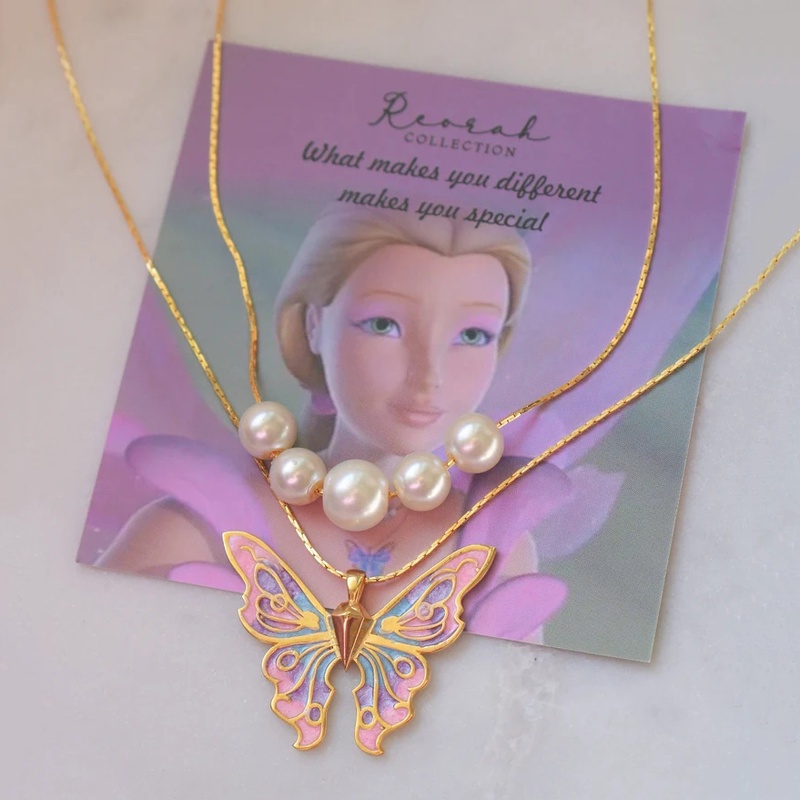 Women Fashion Double Layer Pearl Butterfly Enamel Pendant Necklace/Kalung Klavikula Elegan/Hadiah Populer Aksesoris Perhiasan