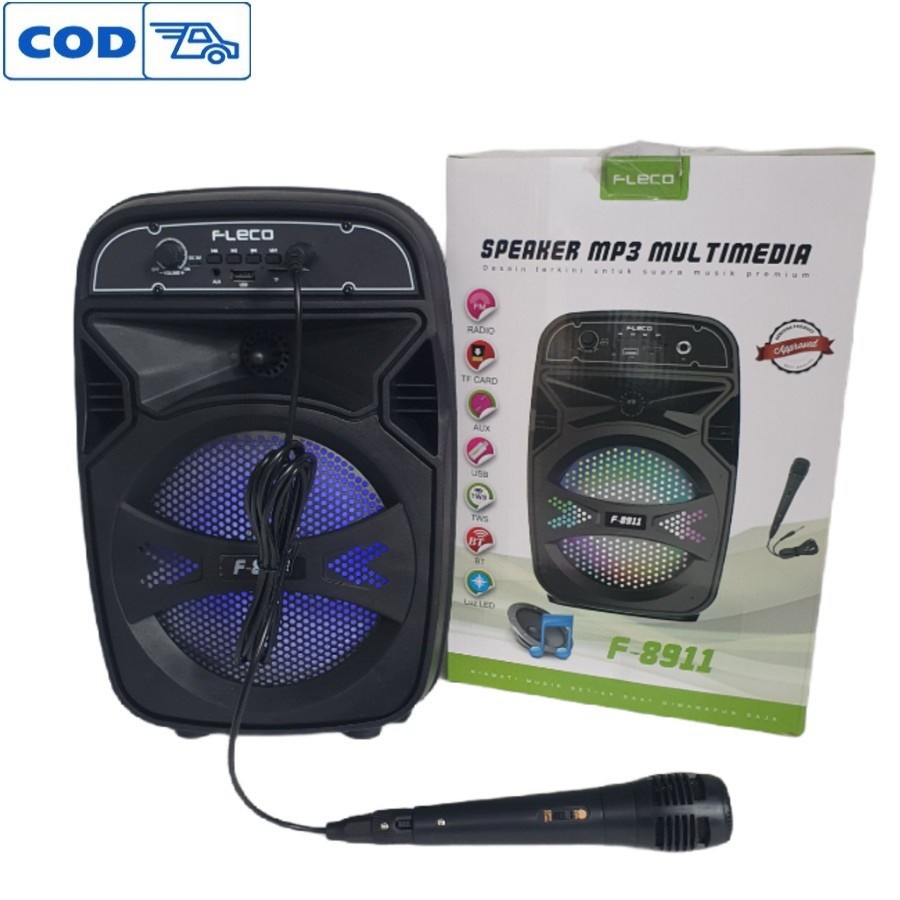 Speaker Bluetooth Karaoke Wireless Fleco F-8911 8 Inchi Gratis Microphone Super Bass /Salon Aktif