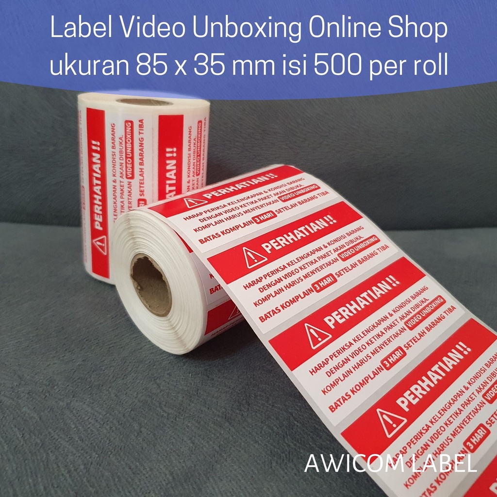

Label Sticker Video Unboxing Stiker Perhatian Pengiriman Online Shop 85 x 35 mm isi 500 pcs