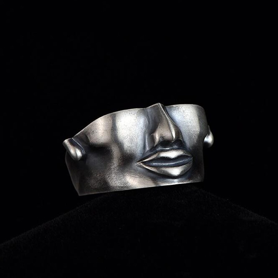 Kreativitas Vintage Masker Tengkorak Cincin Jari Baja Titanium S925 Perak Perhiasan Fashion Punk Pria Keren Rings