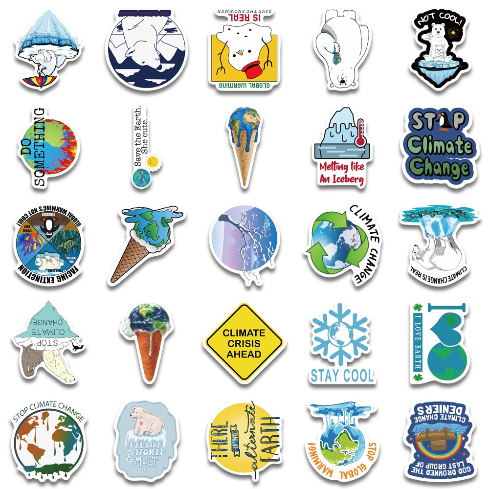 50pcs Climate Change Stickers Waterproof Stickers For Wall Fridge Travel Suitcase Bike Sliding Plate Car Sticker