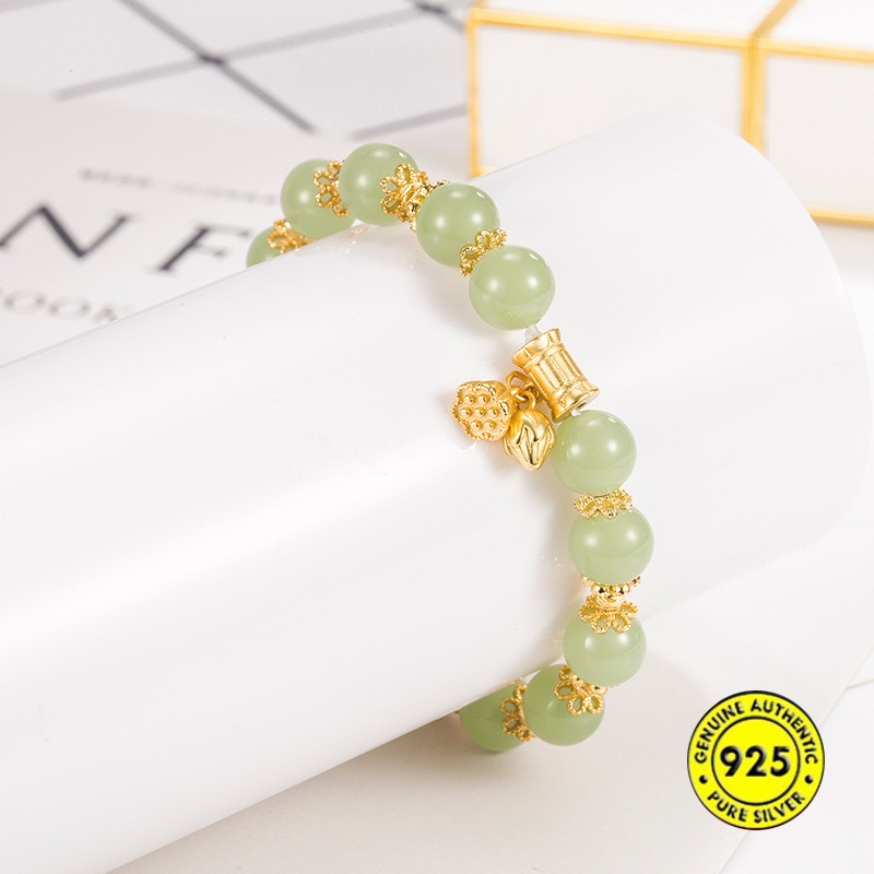 Gelang Tangan Manik-Manik Batu Jade / Lotus Lapis Emas 18K Anti Air Untuk Wanita