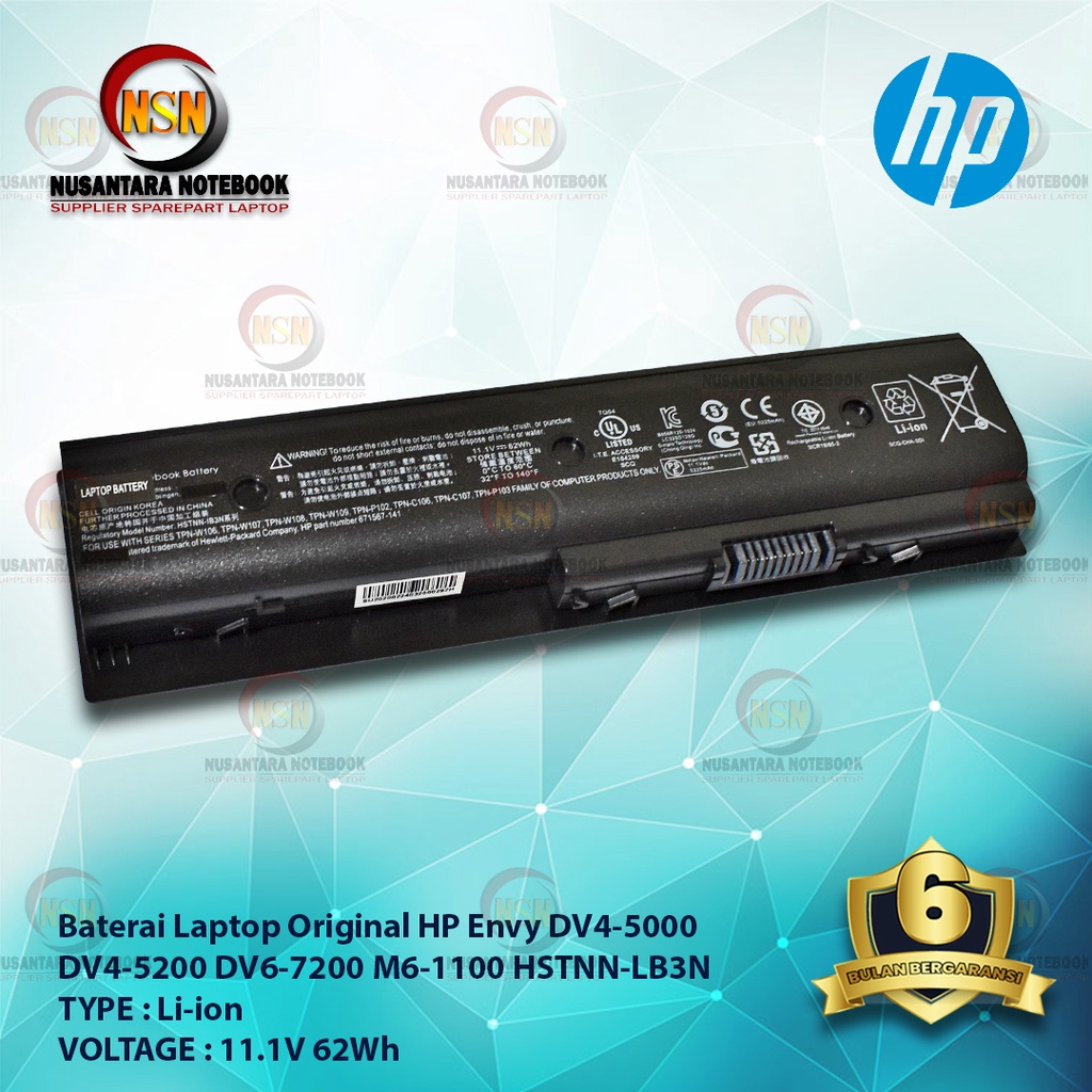 Baterai Original HP Envy DV4-5000 DV4-5200 DV6-7200 M6-1100 HSTNN-LB3N