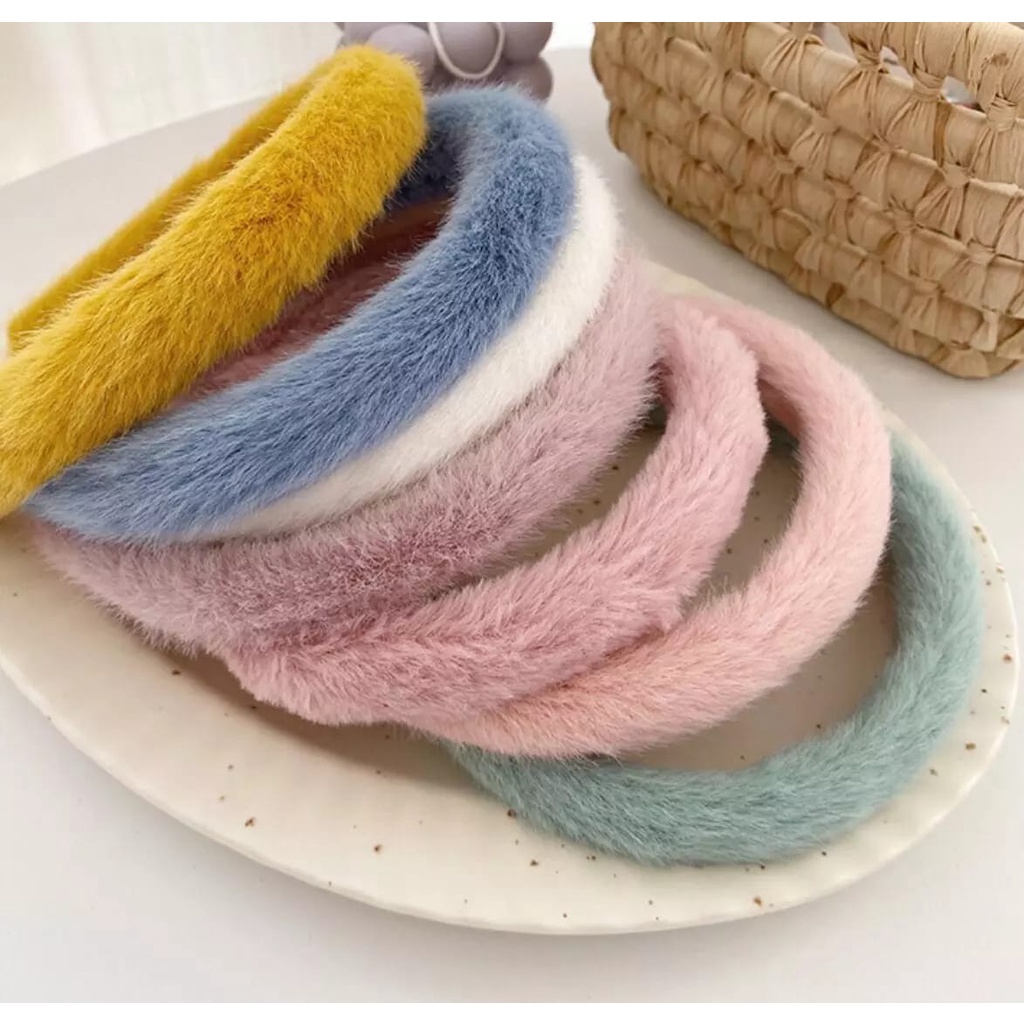 Super Lembut Headband Hairclip Bandana Bando Korea Bulu / Korean Faux Fur Headband Bulu/ Bando Masker Bulu F616