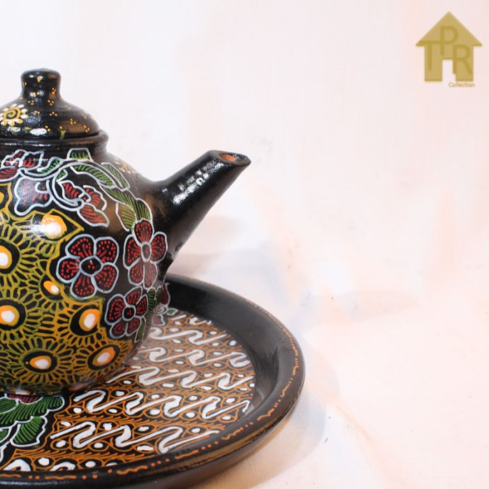 Gerabah Tea Set Premium - Poci Batik Tulis - Motif Spiral Bunga K