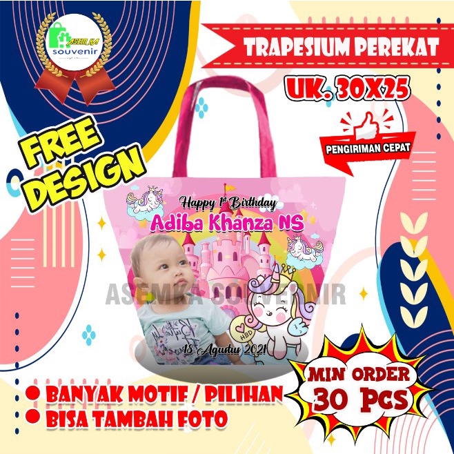 

TAS HAMPRES BINGKISAN SNACK ULTAH ANAK CUSTOM MODEL TRAPESIUM P30xT25 TEBAL 75 GSM MURAH 2 HARI JADI