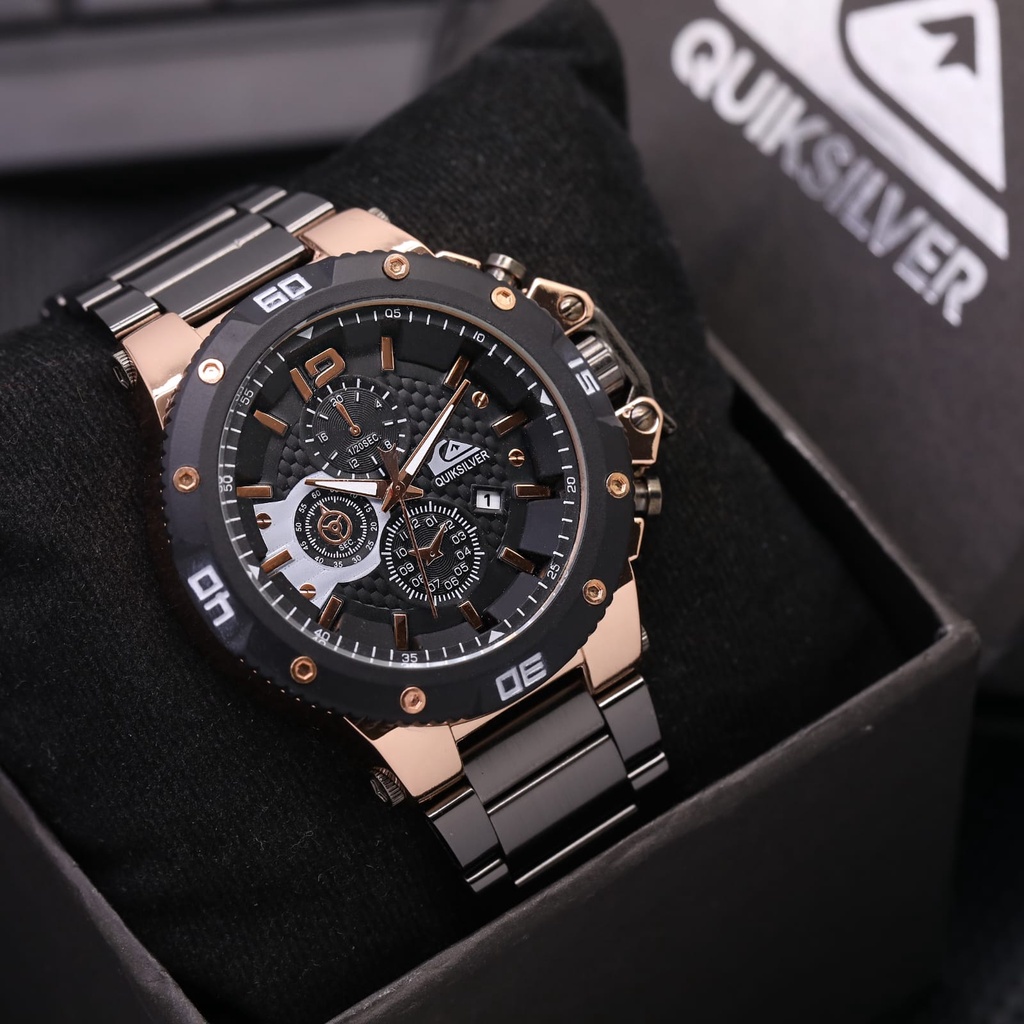 JAM TANGAN PRIA QUIKSILVER RANTAI SPORT QUARTZ TANGGAL AKTIF CHRONO OFF FREE BOX DIAMETER 4,8 CM || 