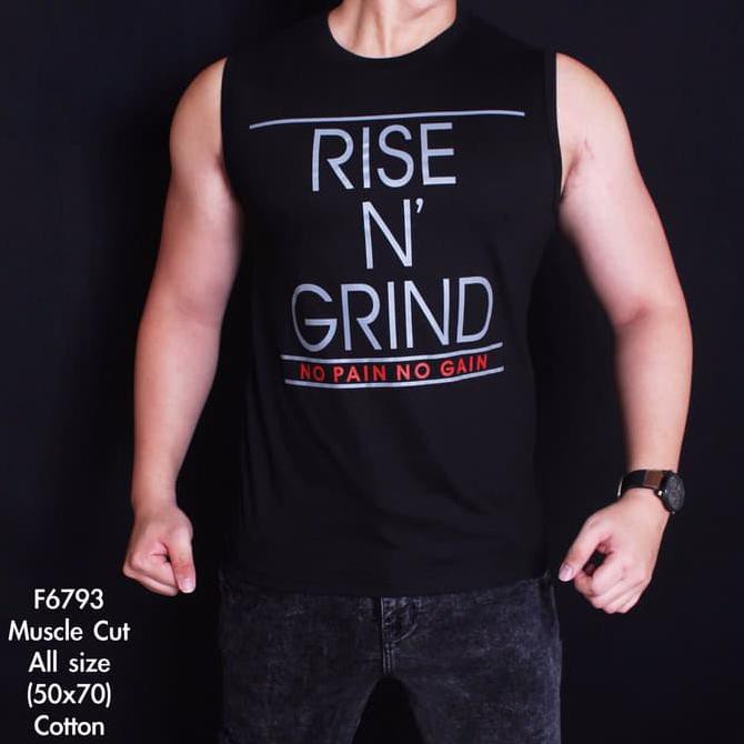 e405 singlet tanktop fitness muscle cut rise n grind hitam 6793 s3yb
