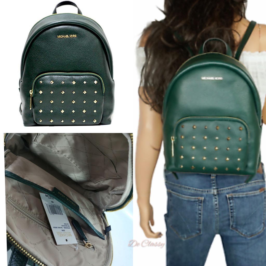 Tas MK Erin medium backpack stud racing green sz 25x31x9cm