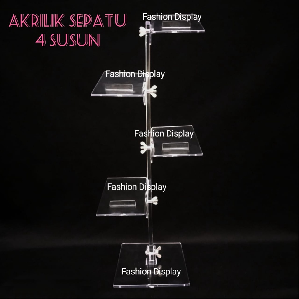 Display Sepatu Akrilik Lipat 4 Susun/Akrilik Sepatu Pajangan/Stand Akrilik Sepatu Sandal -Bh