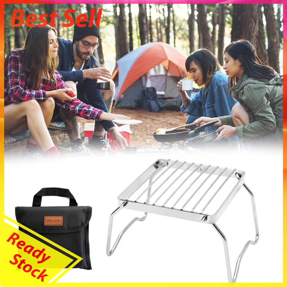 Portable Mini BBQ Grilling Basket w/ Handbag Stainless Steel Barbecue Grill